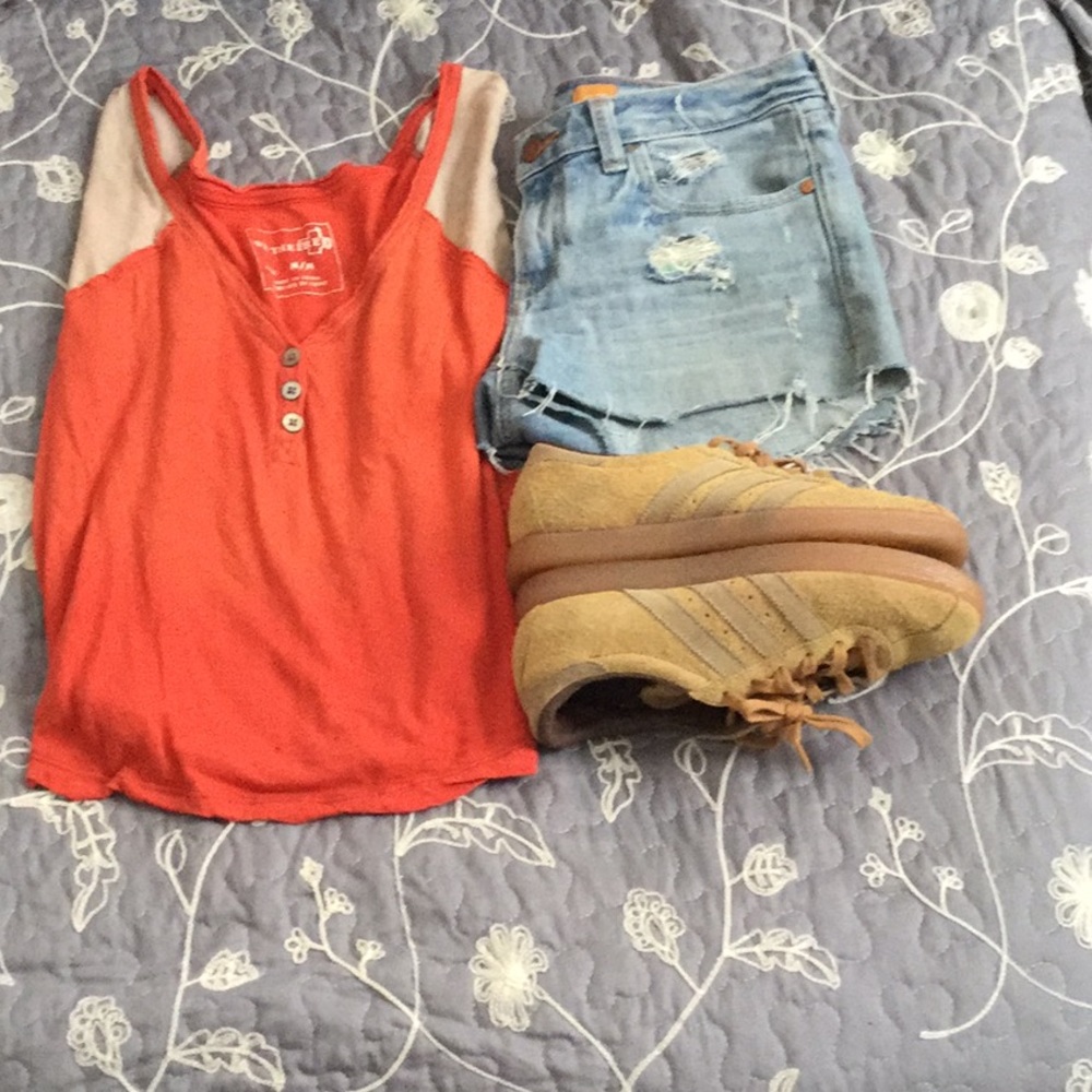 We the free orange distressed baseball tee